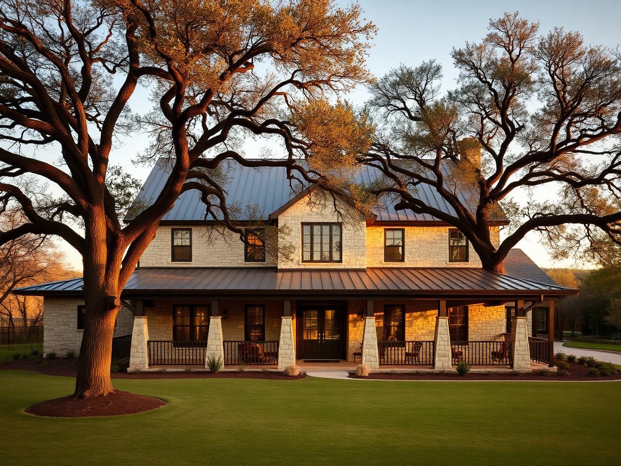 Limestone hill country estate at golden hour